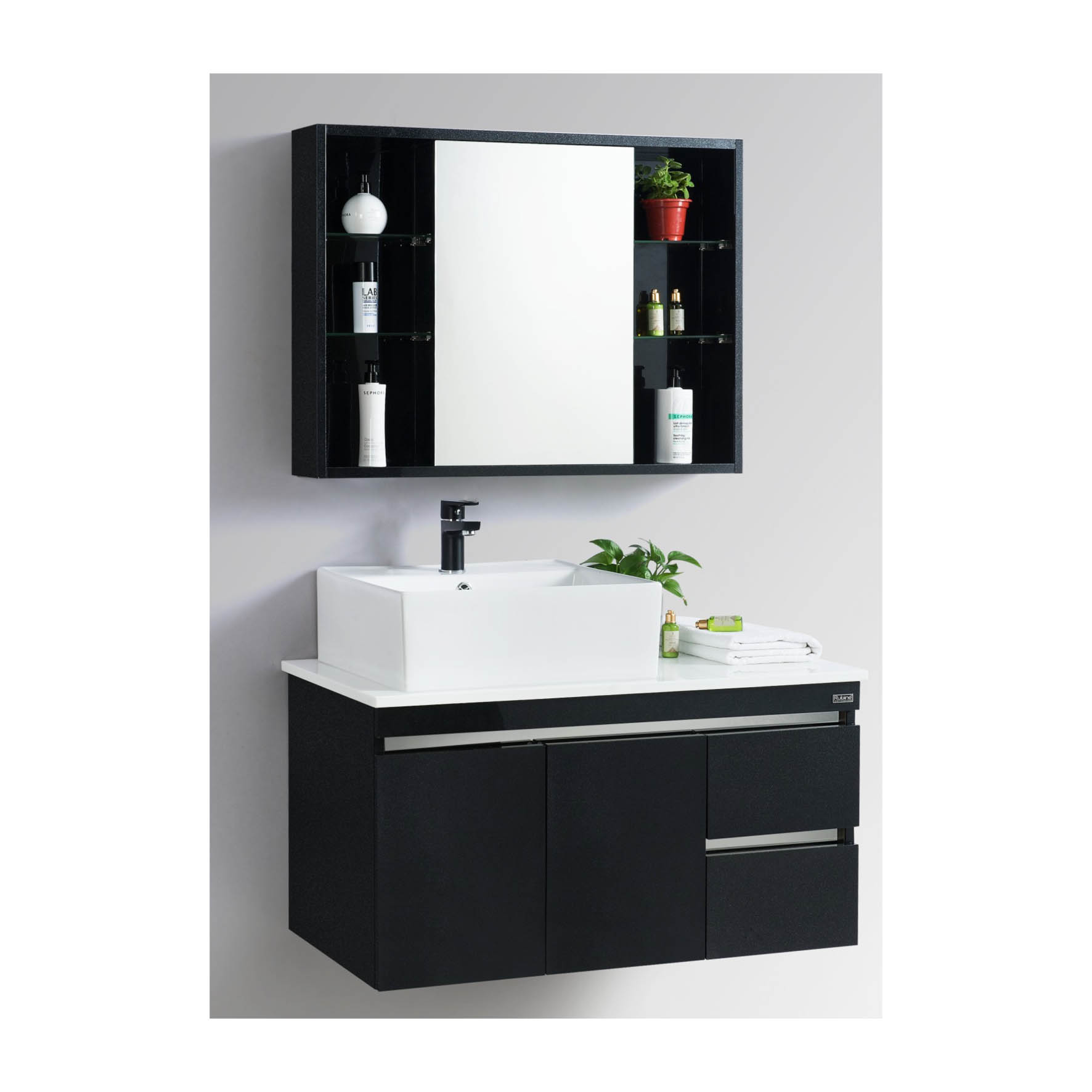 Rubine – Stainless Steel Vanity Cabinet with Top and Basin – RBF-1495D4-BK