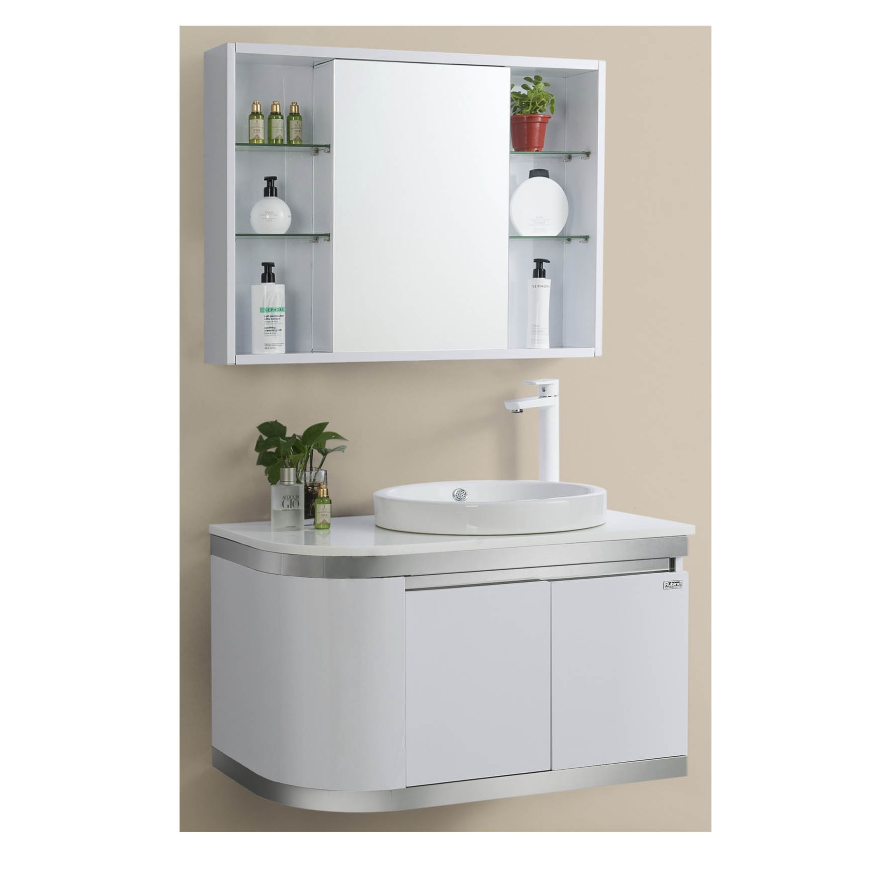 Rubine – Stainless Steel Vanity Cabinet with Top and Basin – RBF-1685D2-WH