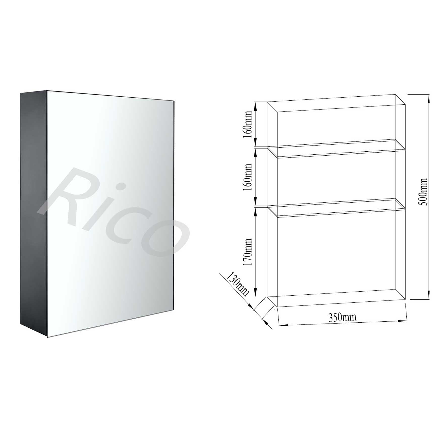 Rico : Stainless Steel Mirror Cabinet (Black) – RICO-A35504