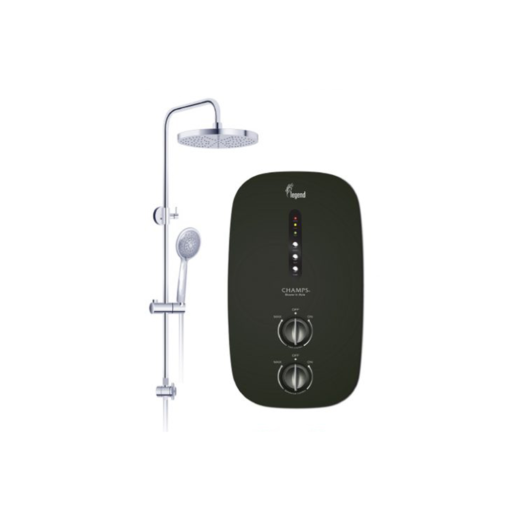 Champs – Instant Water Heater with Rain Shower – Legend-Black